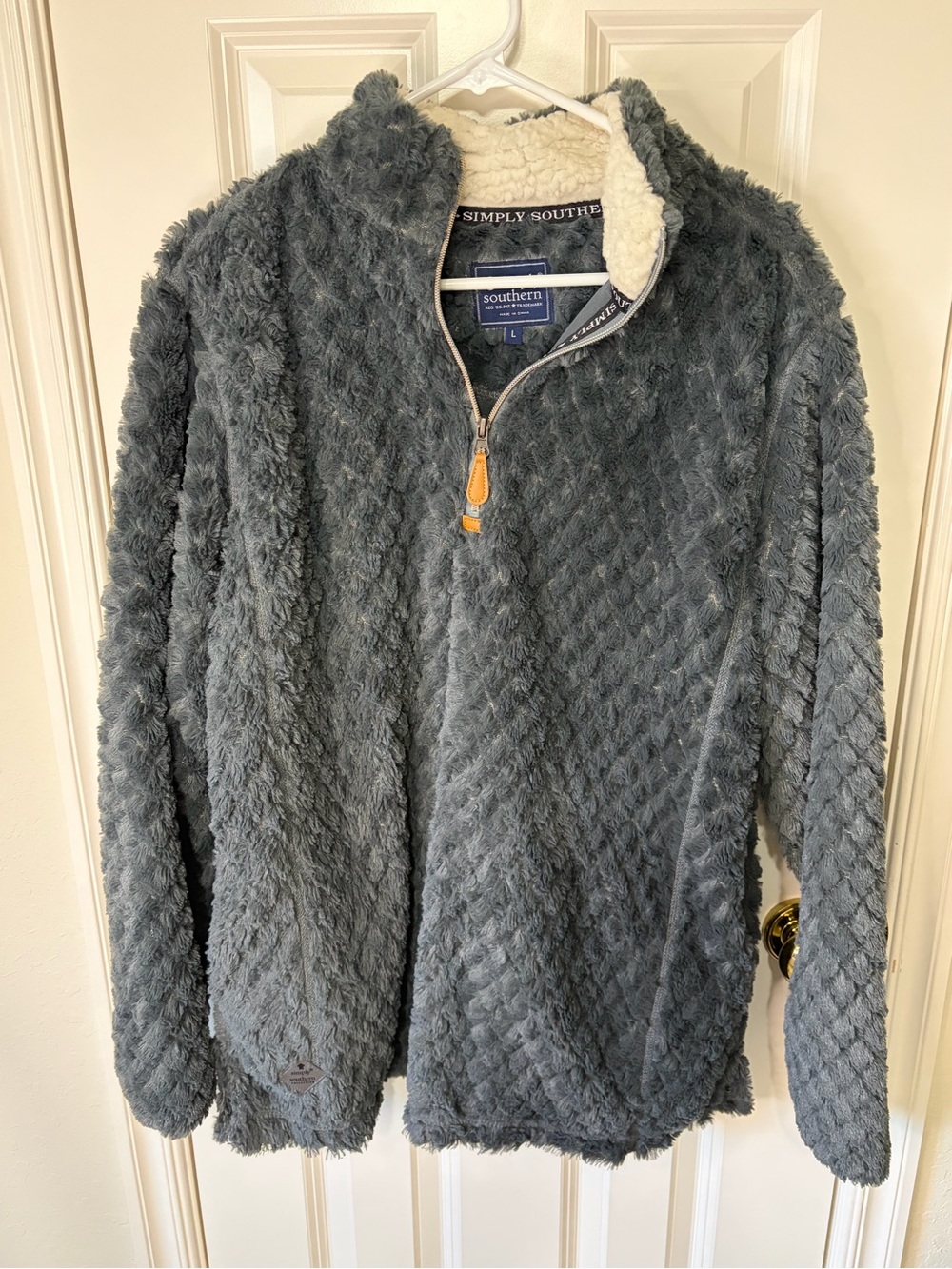 Simply Southern Plush Sherpa Quarter-Zip Jacket - Gray with Cream Lining